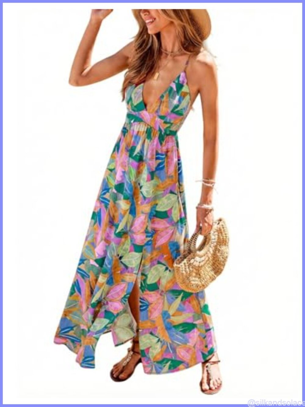 Cupshe Boho Paisley Deep V-Neck High Slit Maxi Dress 100% Rayon